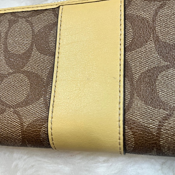 Coach Signature Tan and Golden Yellow Color-Block Coated Canvas Wallet - Picture 6 of 10